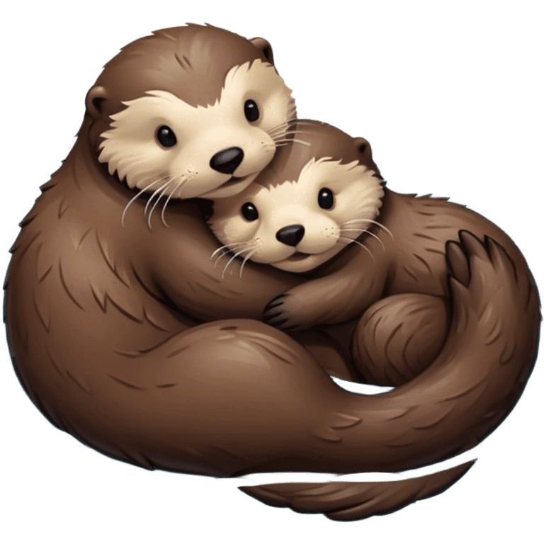 Disney-style, sea otter mom and sea otter pup snuggling floating in the water  emoji