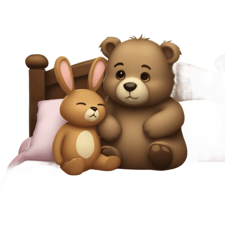 bear and brown bunny in bed emoji