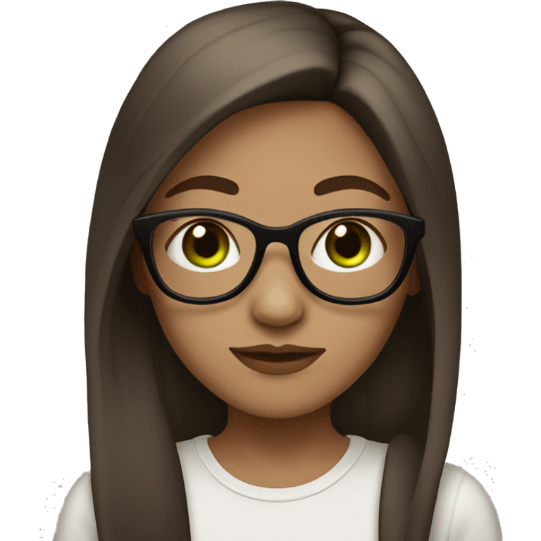 girl with normal light skin, glasses, green eyes, septum piercing and brown straight hair emoji