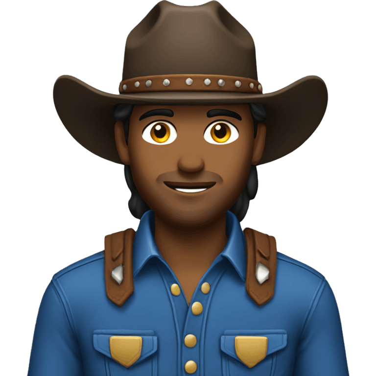 Brunette cowboy wearing blue emoji