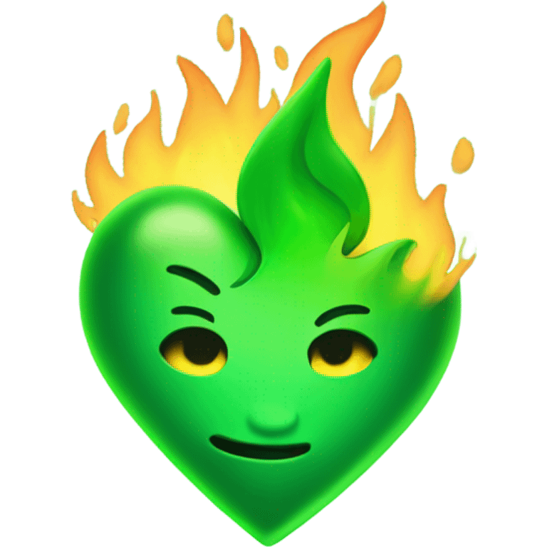 Green heart that is burning green fire emoji