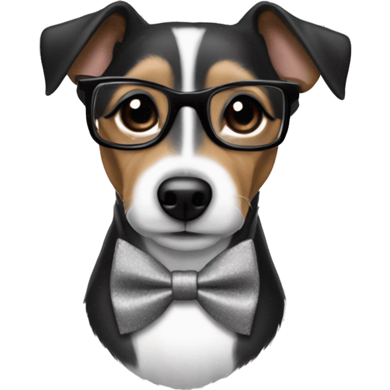 black and grey jack russell terrier with bow tie and eyeglasses emoji