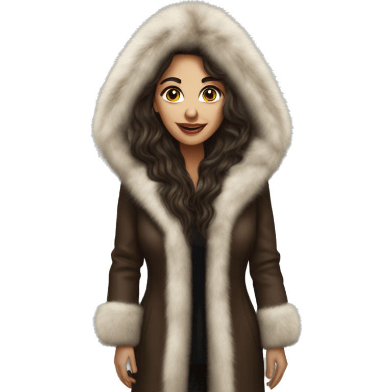 Beautiful realistic long hair brunette mob wife with fur coat emoji