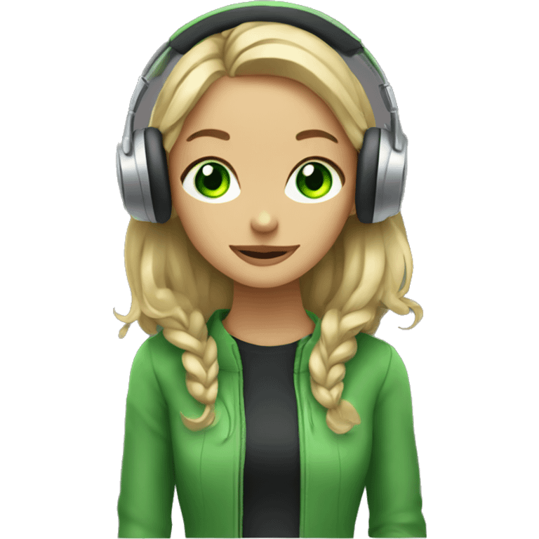 Girl with a green eyes listening a music on headphones  emoji