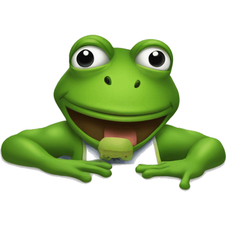 A man in a sleeveless shirt is in a frog positionFrog in a house emoji