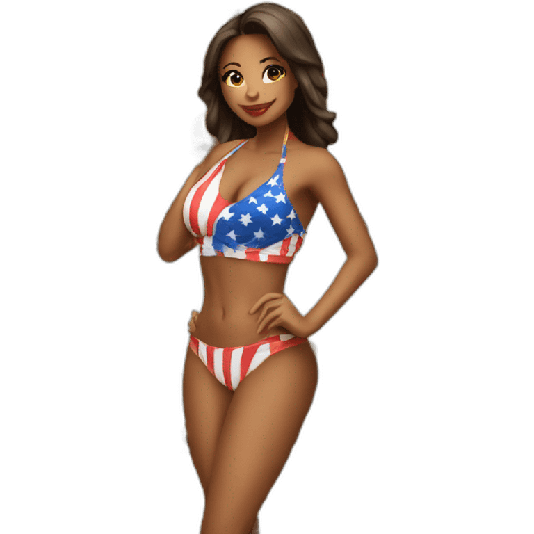 Sexy pose - woman wearing only an American flag bikini behind view burger emoji