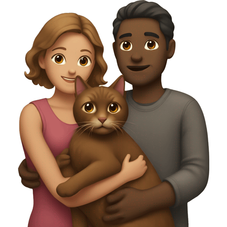 Couple hugging with a brown cat emoji