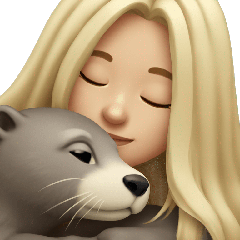 Blonde long haired woman cuddling an otter emoji