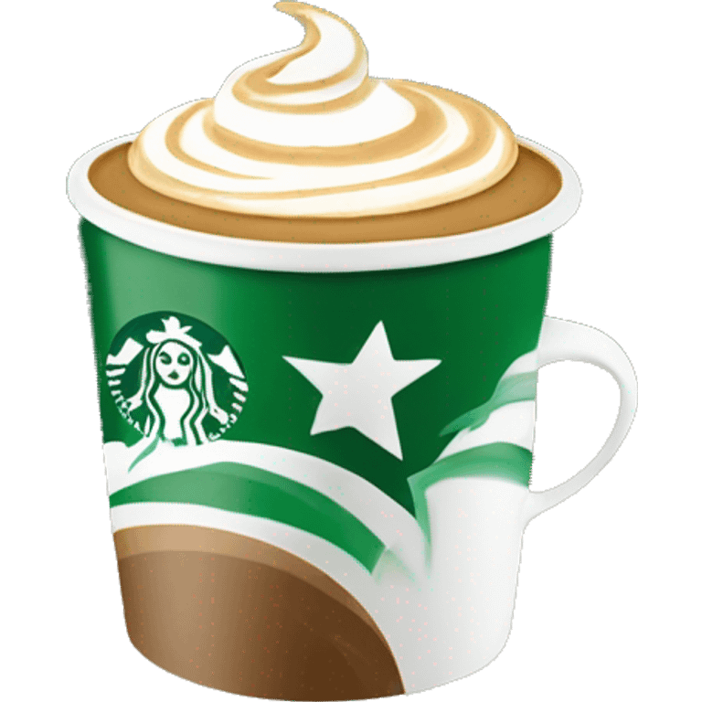 Latte coffee in a starbuck cup fuming stars emoji