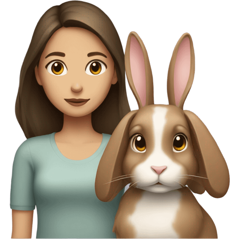 Brunette girl and brown light rabbit  emoji