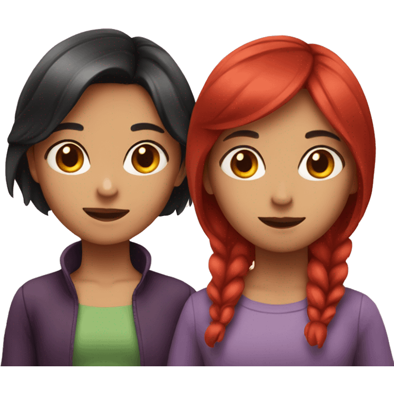 two girls, one with dark hair, the other with red hair emoji