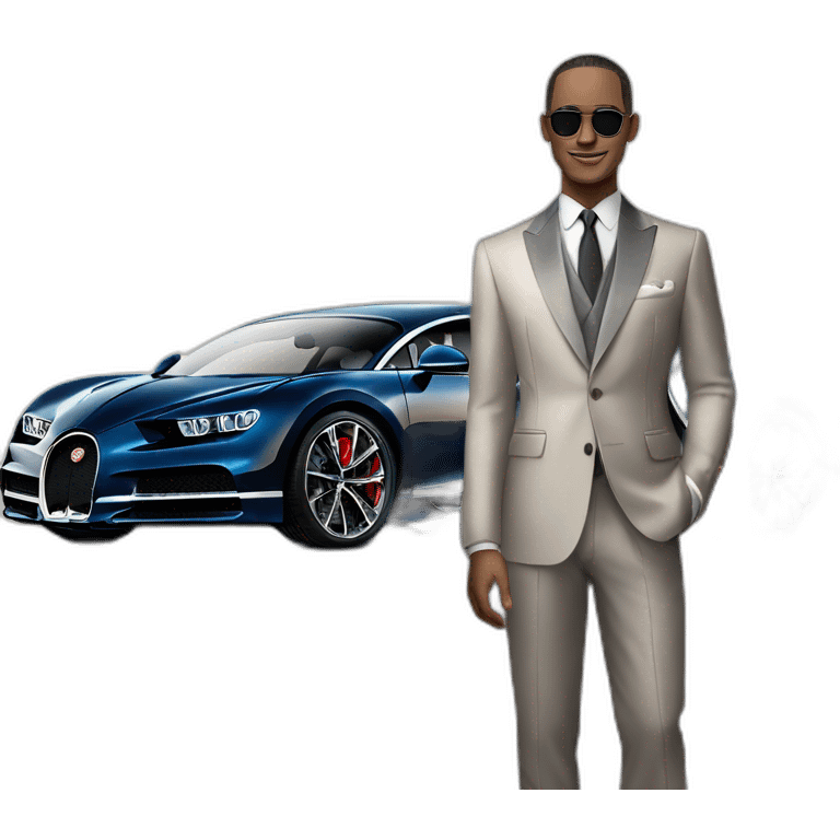 very rich man standing near a bugatti chiron pur sports emoji