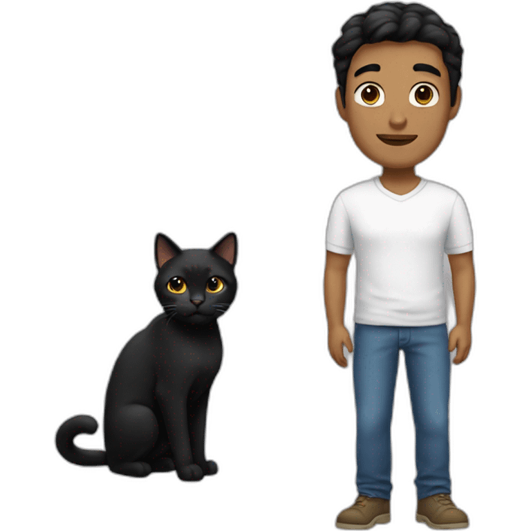 a black-haired man with a black cat emoji