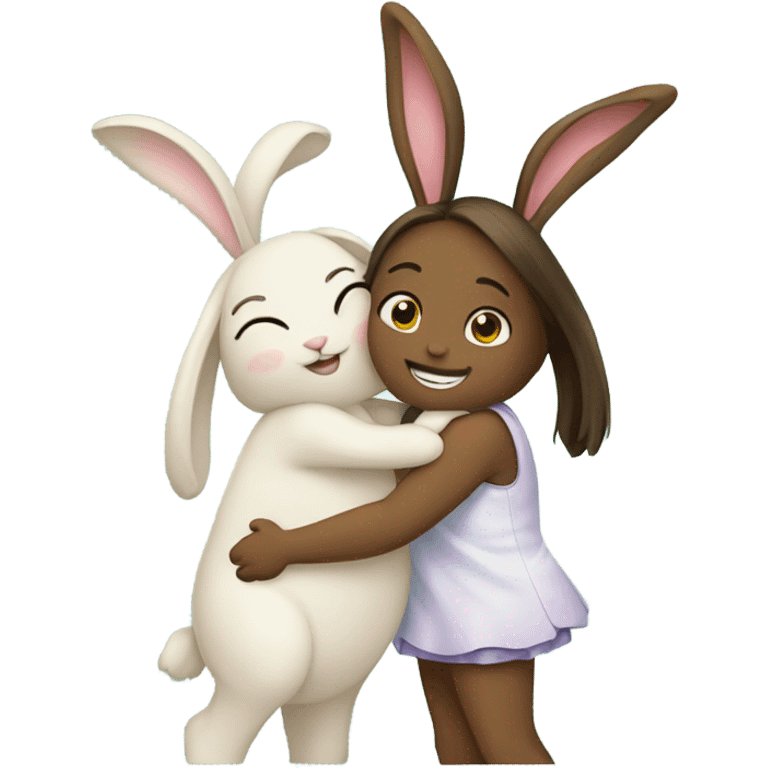 Two girl bunnies hugging emoji