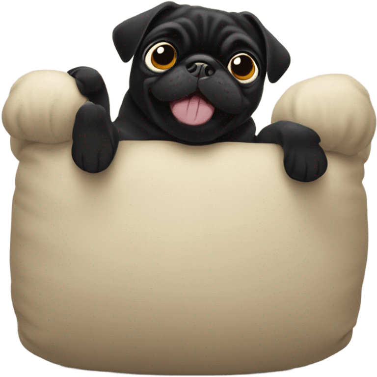 Black pug lying on her back with feet in the air emoji