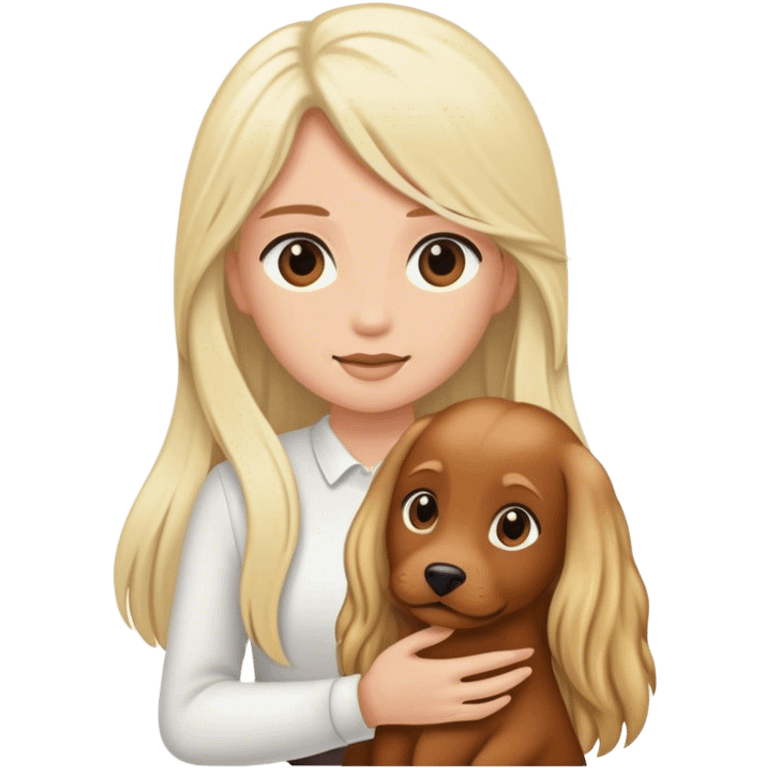 white blonde women holding a long haired brown doxen  emoji