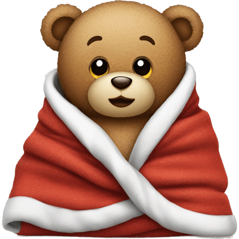 a Christmas teddy happy bear wrapped in a blanket drinks cola emoji