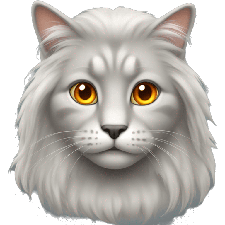 cat with light grey fur and orange eyes face long hair emoji