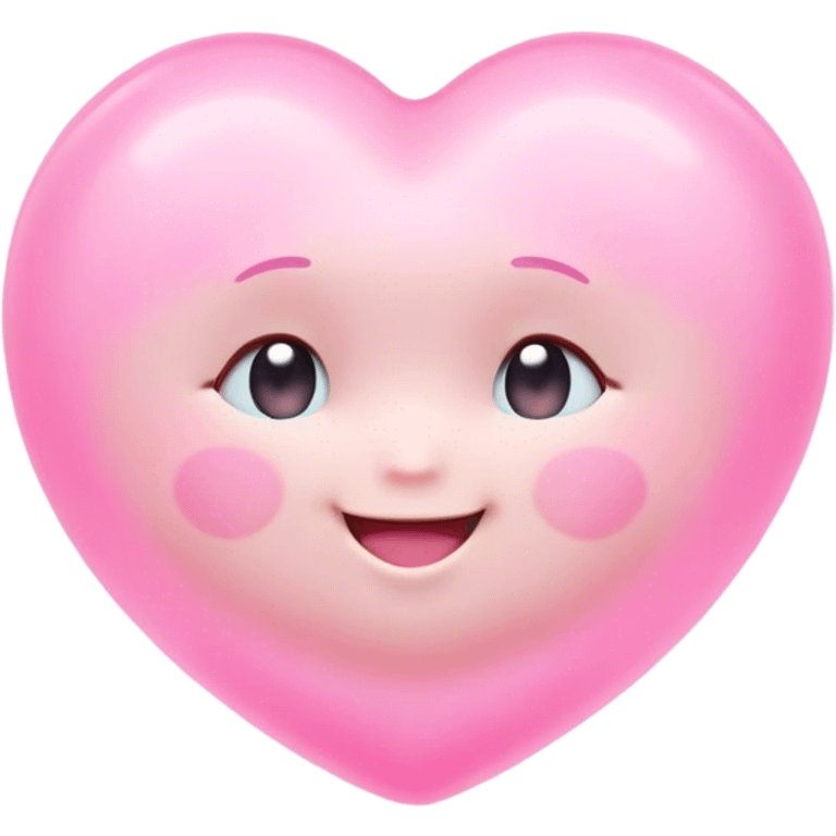 Cinematic floating soft heart, chubby round edges, pastel pink glow, tiny smiling face, surrounded by dreamy sparkles, gentle and loving. emoji