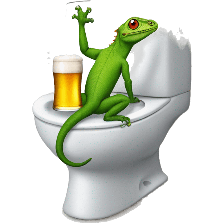 Lizard on the toilet with a beer emoji