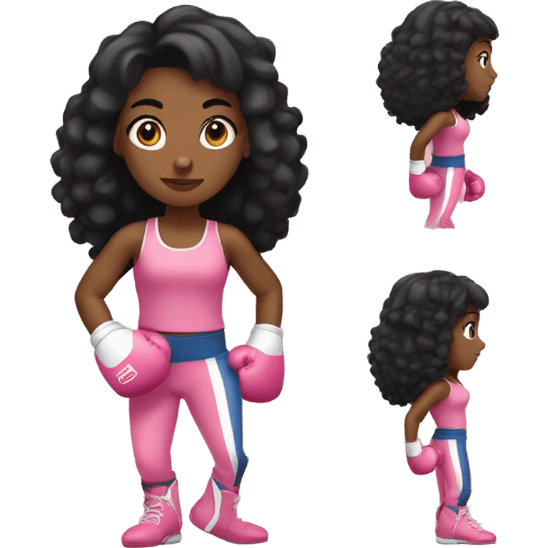 black hair girl wearing pink boxing gloves emoji