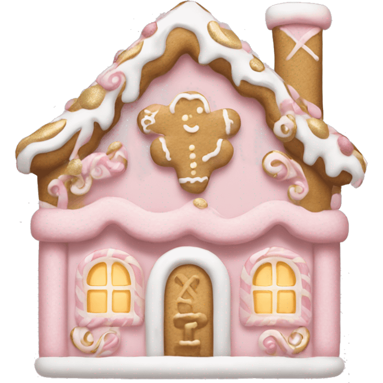 light pink and gold and white gingerbread house emoji