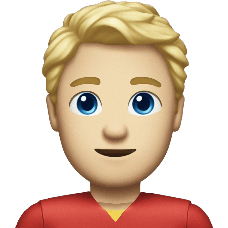 Man with blonde hair and blue eyes wearing blue super suit with gold shoulder pads and a red collar who is pregnant emoji
 emoji