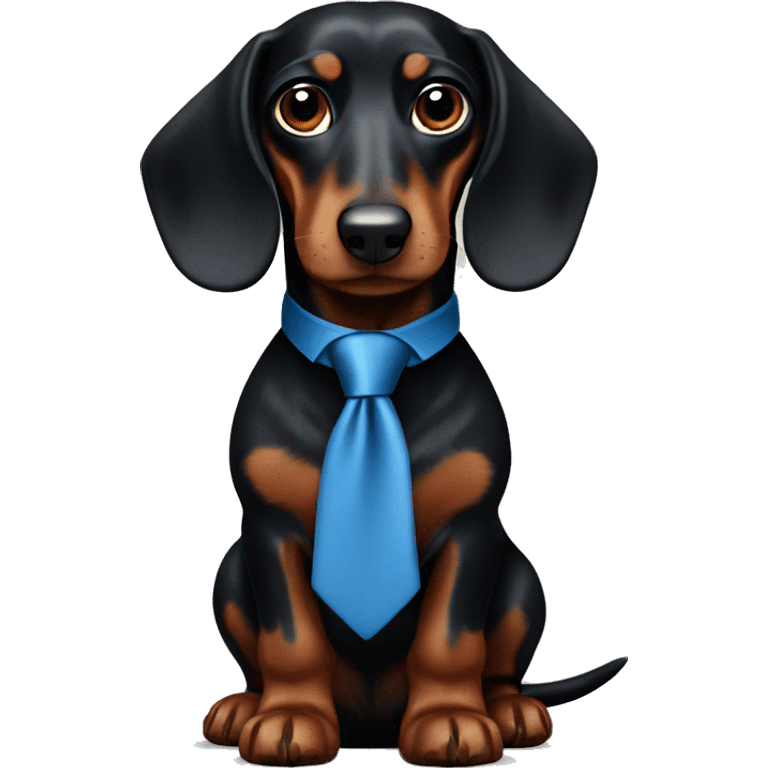 Dark fur Dachshund with long legs in blue collar  emoji