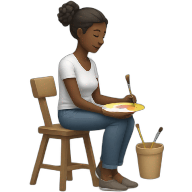 woman sitting down and painting emoji