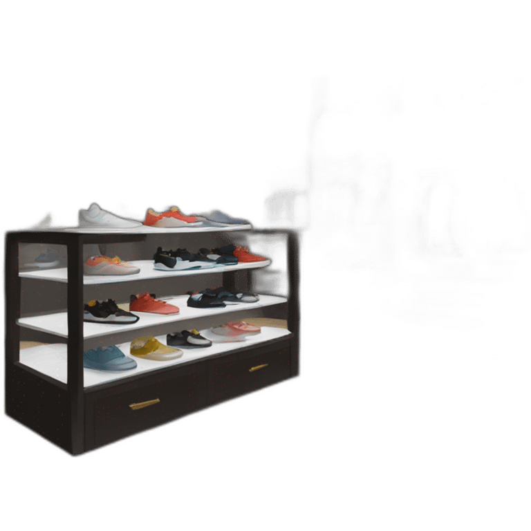 cartoon-styled interior of a expensive sneaker store with some clothes and bags in neutral dark non-bright colors emoji