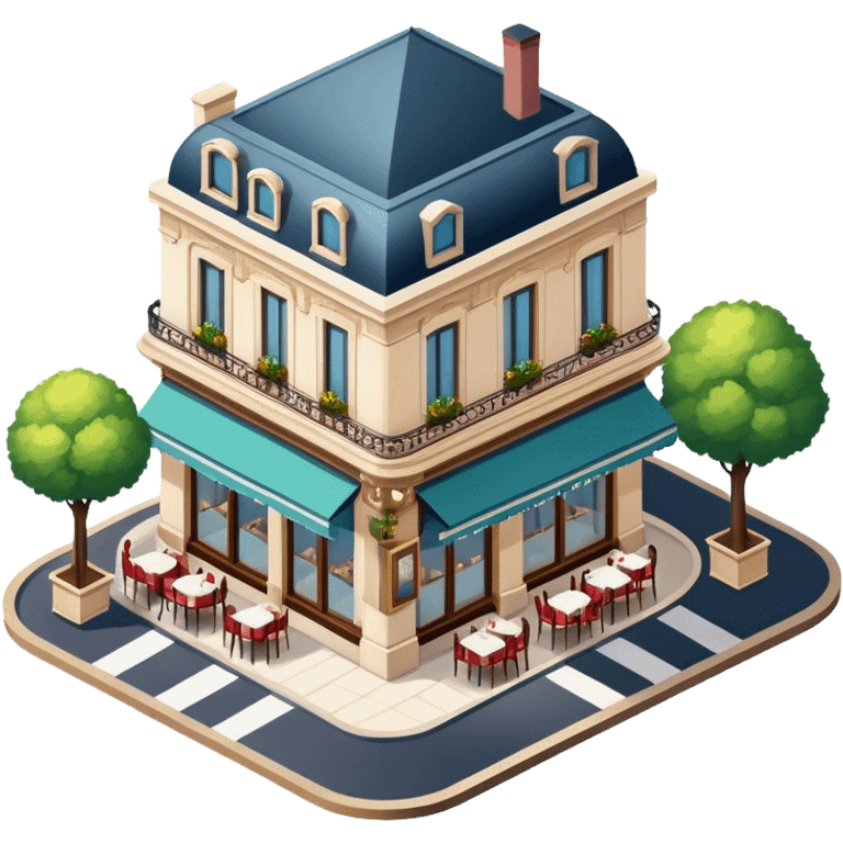 Elegant romantic parisian restaurant, isometric exterior view  emoji