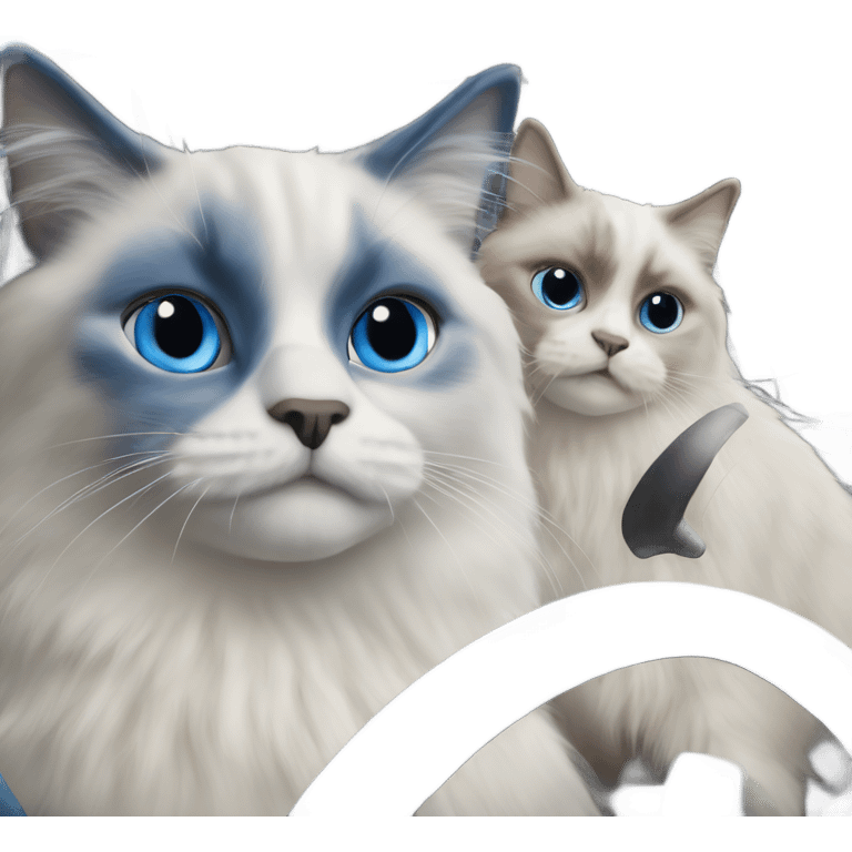 Two blue point ragdoll cats driving a car  emoji