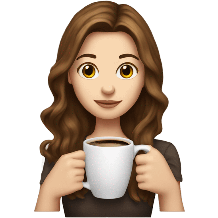 white girl with brown hair with coffee emoji