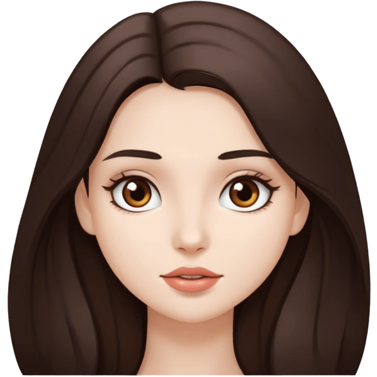 pretty girl, long hair, brown eyes, natural lips, white skin, dark brown hair emoji