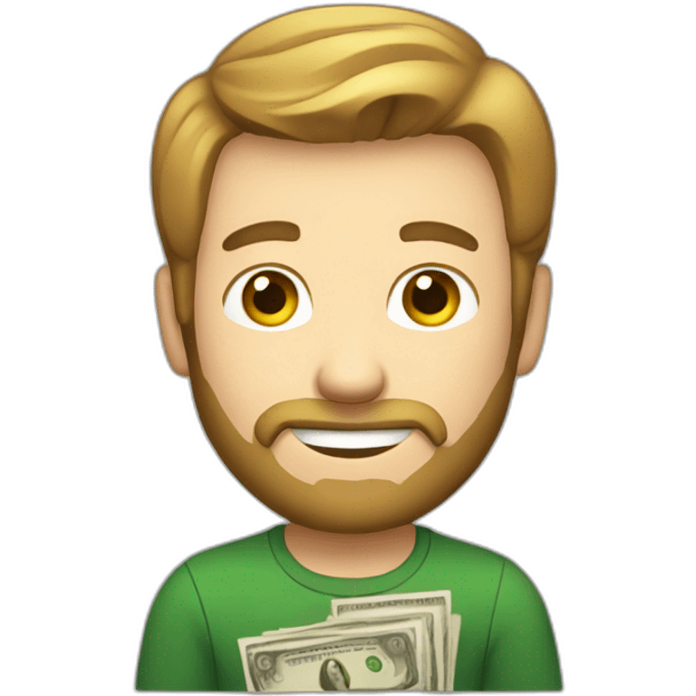 caucasian male with small beard and holding money emoji