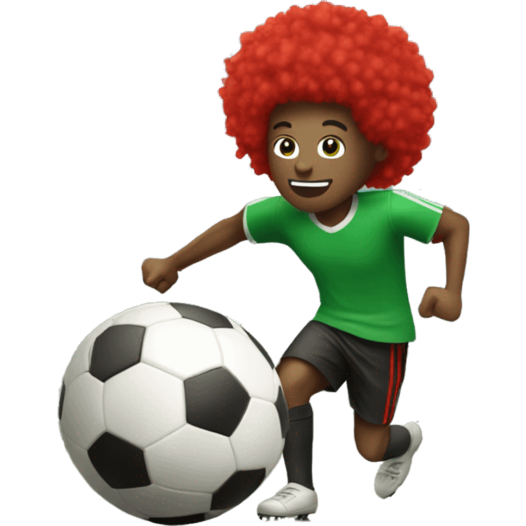 male in green shirt with red afro playing soccer emoji