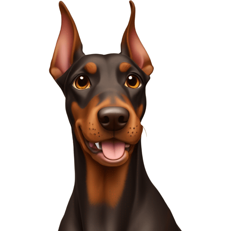 Different shades of brown Doberman without cropped ears looking forward and happy  emoji