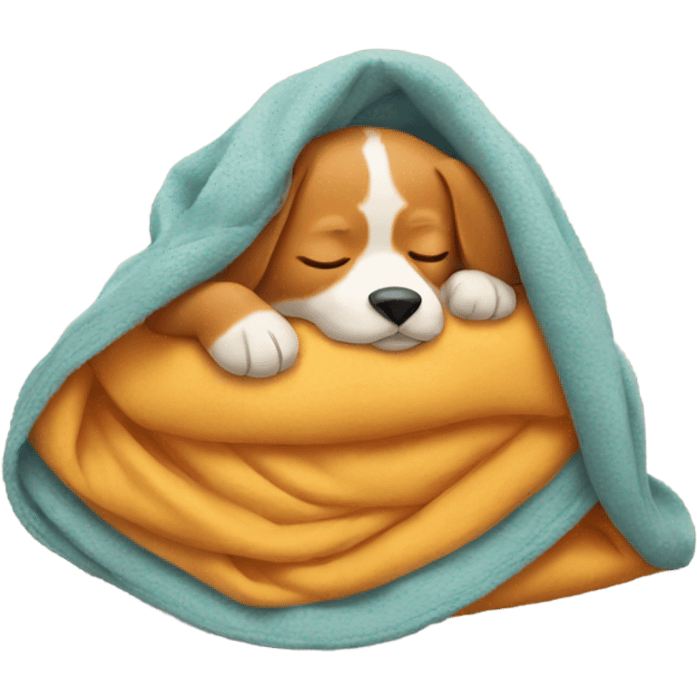 Ginger dog sleeping in a cozy blanket emoji