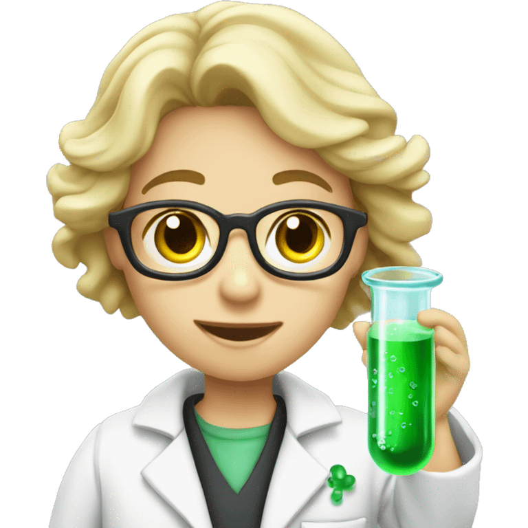 Student wearing a lab coat with a test tube containing green bubbly liquid emoji