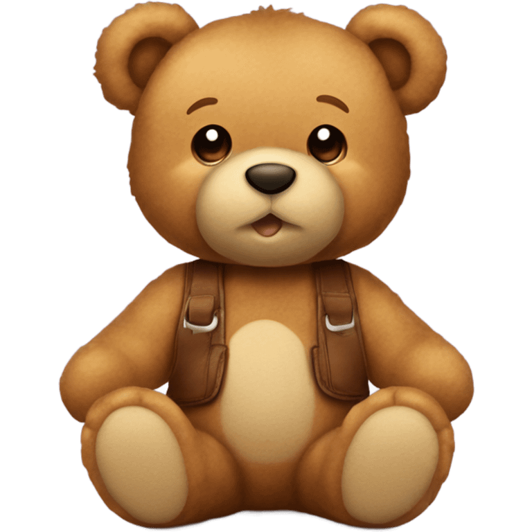 Ligh brown teddy bear sitting in a salopette  emoji