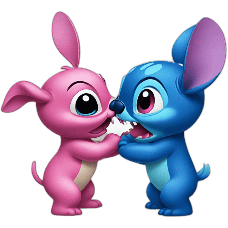 Blue and pink Stich kiss from lilo and stich emoji