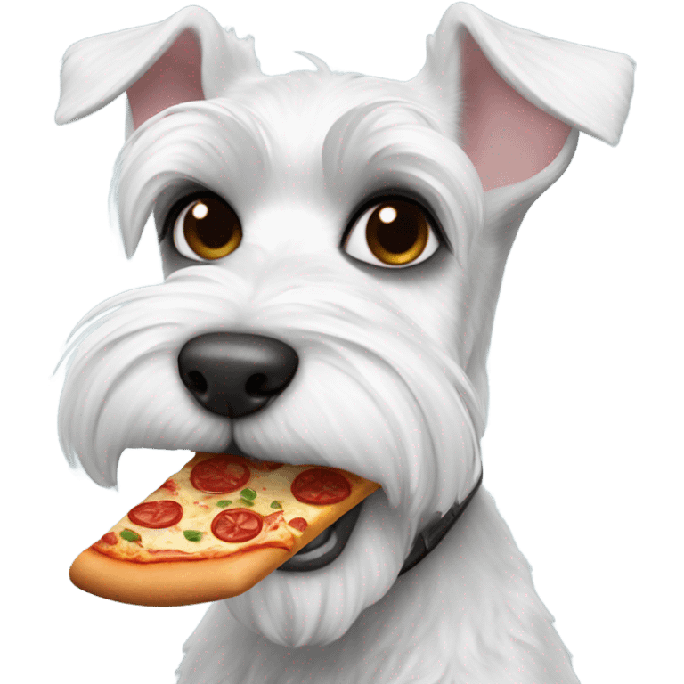 Schnauzer nano white dog eating pizza emoji