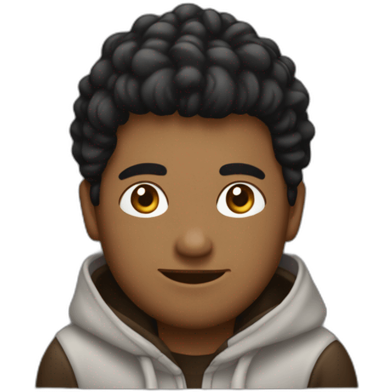 un chico con una sudadera negra y pelo marrón usando la pc emoji