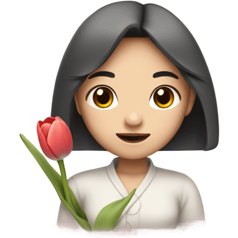 Asian pale Girl with bans holding tulip emoji