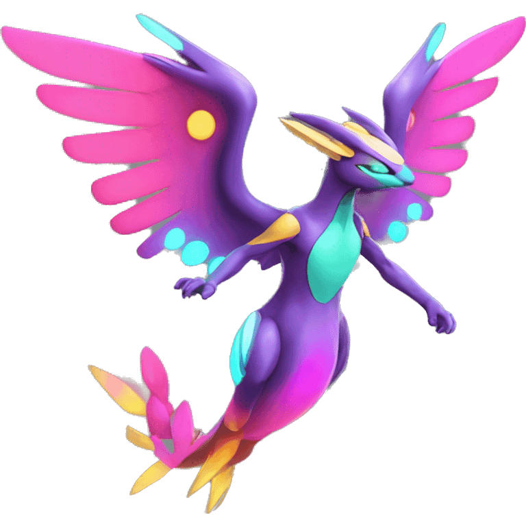 Colorful Neon Colors Vibrant Colors Flying Futuristic Fakémon-Legendary-Pokémon-Creature Full Body emoji