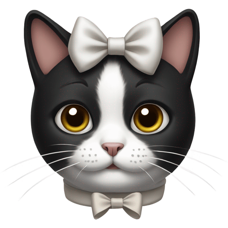 A black and white cat with a bow emoji