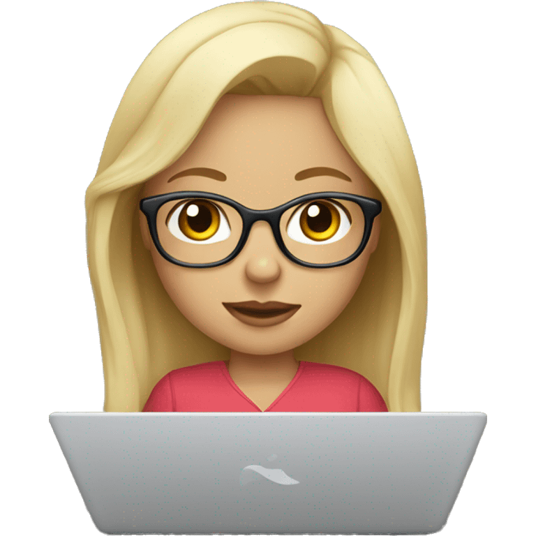 cute blonde girl with glasses using macbook emoji