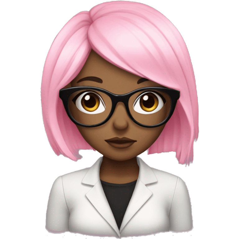 girl with pink glasses and black hair with curtain bangs with long lashes emoji