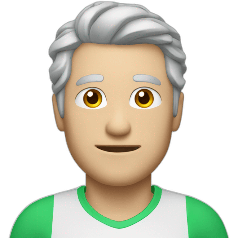 Draw man with grey hair and blue eyes in green tshirtplaying tennis emoji