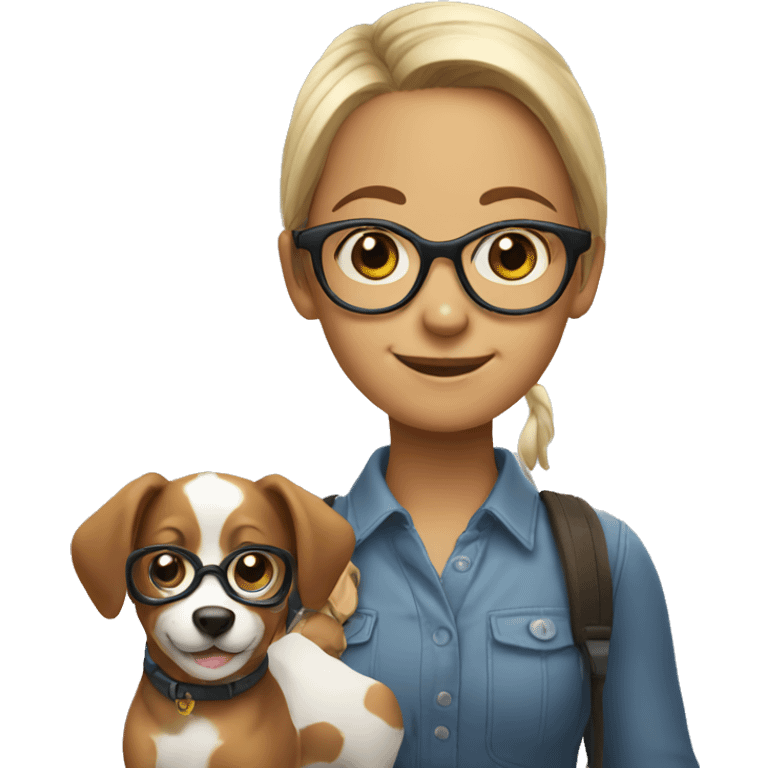 smiling girl with glasses and pet emoji